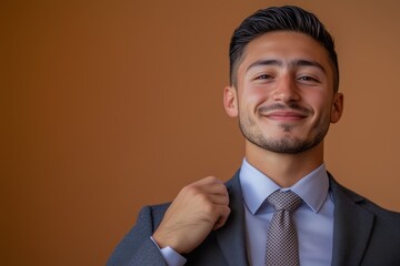 A Young Man in a Suit Smiles Confidently