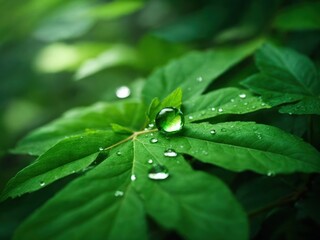 Poster - green leaf with water droplet