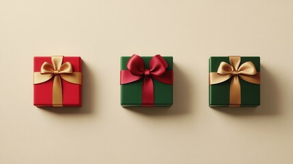 Poster - Colorful Christmas gift boxes feature geometric designs and vibrant ribbons, creating a festive atmosphere perfect for holiday celebrations. Generative AI