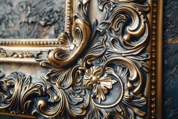 Poster - Close-up of a gold frame on a wall, suitable for interior design or decorative purposes