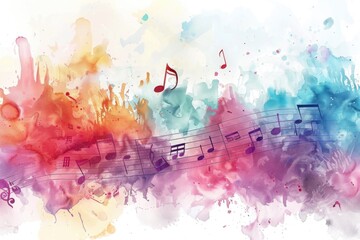 Poster - A whimsical illustration of a single musical note in watercolor style, perfect for music-related themes