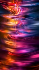 Fluid light trails reflecting on a rippling surface, forming an abstract, flowing composition with a harmonious blend of colors