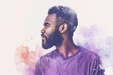 Aufkleber - A man is seen wearing a purple shirt and having a beard