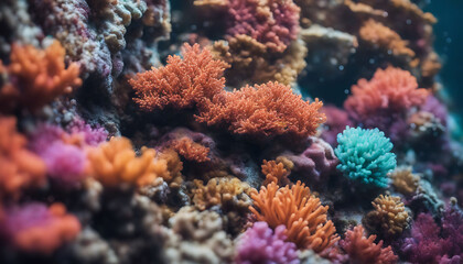 Wall Mural - Closeup of Colorful Coral Reef Formations in Underwater Environment