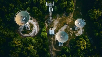 Aufkleber - Aerial View of Advanced Military Communication Facility with Satellite Dishes and Antennas
