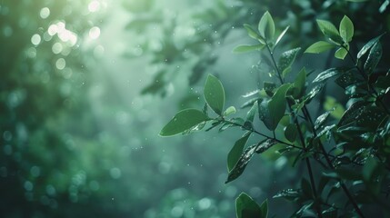 Poster - Close-up shot of a plant's leaves covered in tiny water droplets, great for use as a background or illustration,