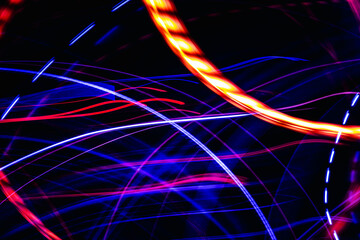 Wall Mural - the image is a colorful abstract of lines and curves, with a blue and red stripe in the middle. scen