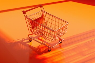 Aufkleber - A small shopping cart sitting on the floor, ideal for use in scenes about retail, commerce, or everyday life