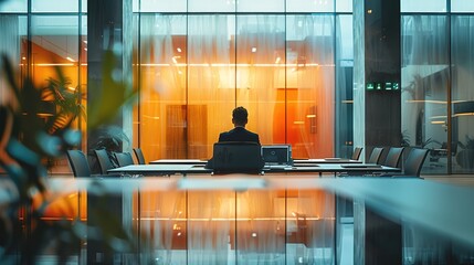 Aufkleber - A person presenting ideas during a business meeting in a glass-walled room. Generative AI.