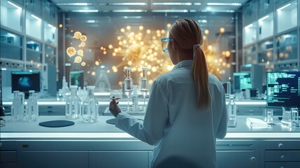 Leinwandbilder - A scientist conducting virtual experiments in a simulated lab environment using advanced simulation software, Modern lifestyle scene, Virtual laboratory style. Generative AI.