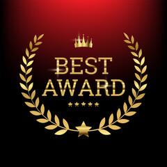 Wall Mural - best award golden laurel emblem. achievement, winner prize. award badge logo with laurel wreath and 