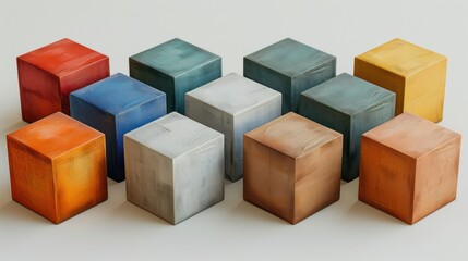 Cubist Rainbow: Collection of Vibrant 3D Cubes in Various Shades and Hues