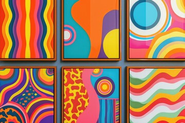 Poster - A collection of vibrant artworks adorns the wall, perfect for use in interior design or art-focused projects