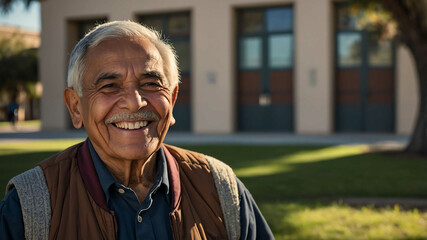 Wall Mural - elderly hispanic boy school campus background portrait