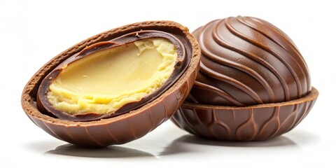 Wall Mural - Half opened chocolate Easter egg with custard cream filling , Easter, chocolate, dessert, sweet, treat, holiday