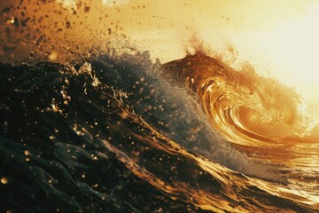 Poster - A large wave crashing on the surface of calm ocean waters