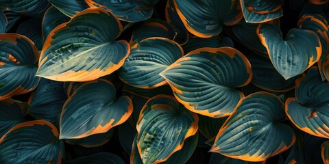 Canvas Print - Vividly Patterned Leaves of Hosta Queen Josephine