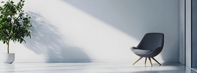 Poster - Minimalist White Wall with Modern Chair in the Corner