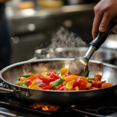 Wall Mural - SautÃ©ing vegetables in a professional kitchen