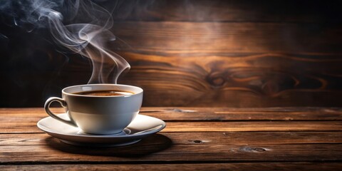 Steaming cup of coffee on a wooden table, coffee, drink, beverage, hot, morning, aroma, cafe, breakfast, caffeine, mug