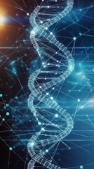 Poster - Geometric DNA structure with interconnected lines and dots, set against a sleek, high-tech digital background, creating a sense of cutting-edge technology