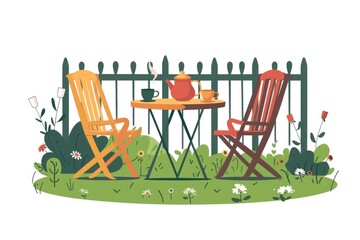 Poster - A table with two chairs and a tea pot, great for any setting where a cozy atmosphere is desired