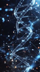 Poster - Geometric DNA structure with interconnected lines and dots, set against a sleek, high-tech digital background, creating a sense of cutting-edge technology