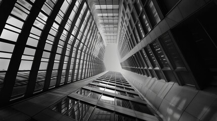 Sticker - A black and white photograph of a tall building's silhouette against the sky