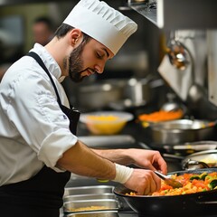 Wall Mural - Sous chef assisting in meal preparation