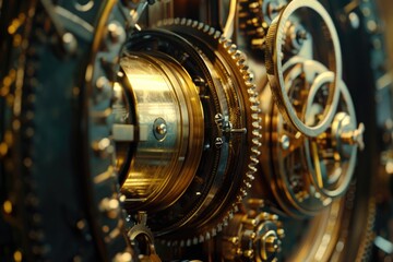 Poster - Close-up view of intricate clock mechanism with visible gears