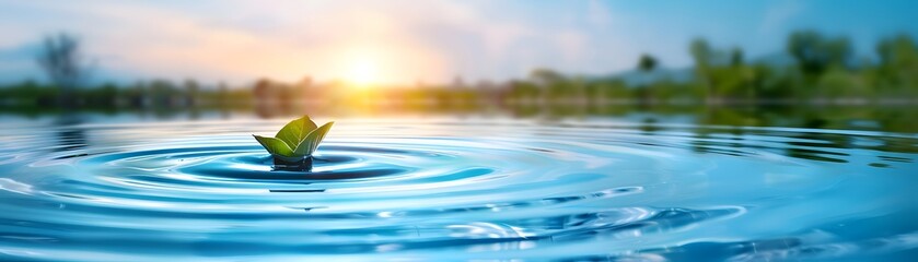 gentle ripples on serene lake surface reflecting clear sky