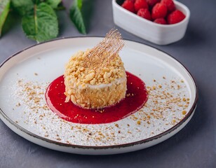 Poster - Sweet dessert on a plate with strawberries and cream