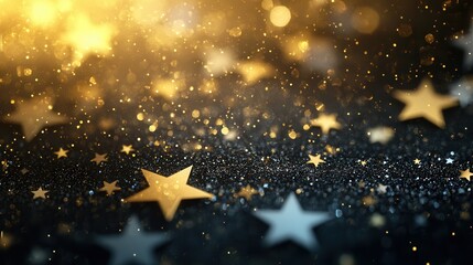 Poster - Sparkling gold stars of different sizes twinkle in a minimalist design, evoking a sense of wonder and enchantment at night. Generative AI