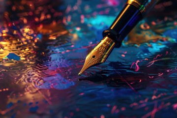 Poster - A fountain pen sitting on a smooth, reflective surface