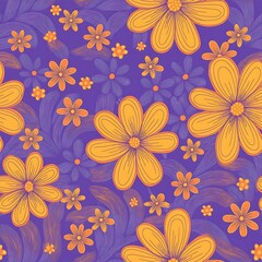 Wall Mural - Seamless background pattern of tropical flowers