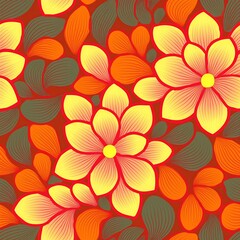 Wall Mural - Seamless background pattern of tropical flowers