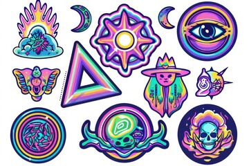 Poster - A collection of colorful stickers placed on a plain white surface, ideal for use in designs, presentations, or as a background element