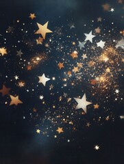 Poster - Stars in varying sizes shimmer in gold against a dark backdrop, creating a captivating celestial effect for a serene atmosphere. Generative AI