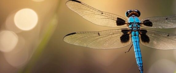 Wall Mural - A Close-Up of a Blue-Winged Dragonfly with Black Markings