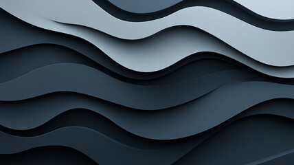 Poster - Abstract layered waves in shades of blue and gray creating a serene and modern design in an artistic presentation