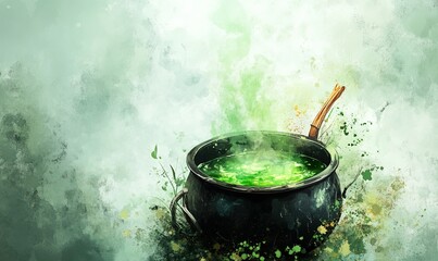 Steaming Green Potion in a Black Cauldron