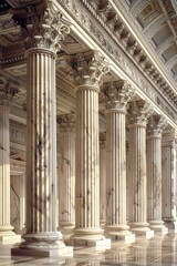 Poster - A row of pillars in a modern building with marble floors