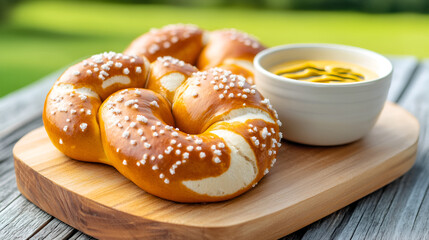 Wall Mural - Soft Pretzel A salted soft pretzel with mustard dip