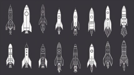 Poster - A collection of variously sized rockets against a dark backdrop