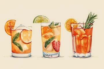 Poster - Three different types of drinks in their respective glasses