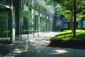 Aufkleber - A modern glass building with a single tree standing in front of it