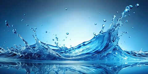 Wall Mural - Blue background with splashes of water , water, splash, blue, background, wet, fresh, refreshing, aqua, liquid, clean, droplets