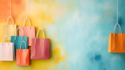 Colorful shopping bags on a vibrant background perfect for retail and fashion themes in advertising and promotions