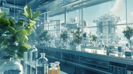 Poster - A science lab filled with various types of plants and equipment