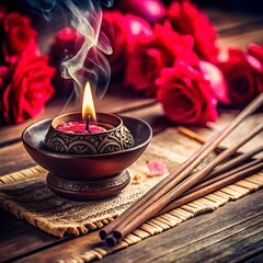 Poster - incense sticks in a bowl with candles